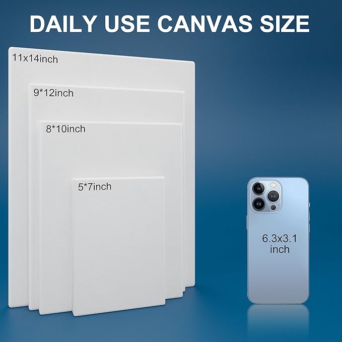 Canvas Panels 11x14 Inch 12-Pack, 10 oz Primed 100% Cotton Canvases for Painting, White Blank Flat Canvas Boards for Oil Acrylics Watercolor Tempera Paints