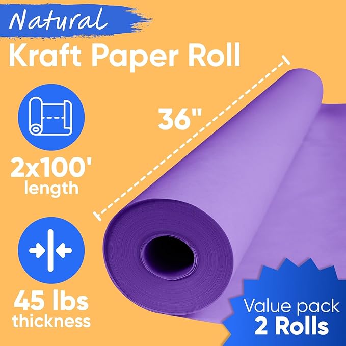 36" x 1200" (100 ft) Lilac Kraft Paper Roll - Value Pack of 2, 45 lbs Thickness, Made in USA for School, Bulletin Board - Odorless, Non-Toxic, Safe for Kids
