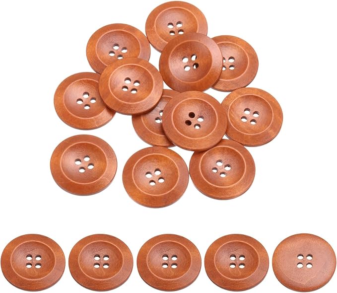 uxcell 80Pcs Wooden Buttons, 35mm(1 3/8") 4 Hole Round Wood Sewing Button Craft for Sewing DIY Craft Clothing, Brown