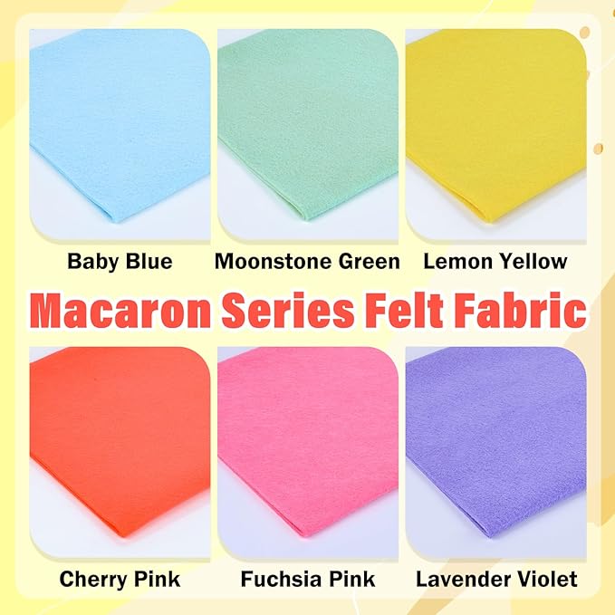 XSEINO 6 Rolls 12"x35" 1.4mm Thick Soft Felt Fabric Sheet 6 Assorted Macaron Series Colors Felt Pack for DIY Craft Sewing Squares Nonwoven Patchwork