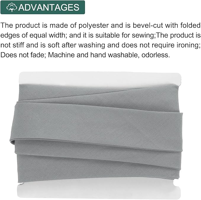 MECCANIXITY 1 Inch Double Fold Bias Tape Continuous Bulk Cotton Bias Tape for Sewing Seaming Quilting Hemming Binding Crafts (White Gray 6 Yards)