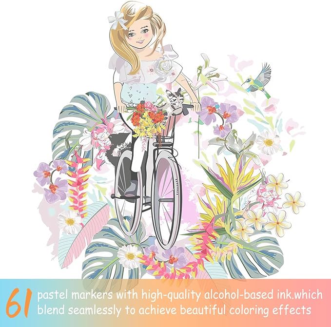 Caliart 61 Colors Pastel Alcohol Brush Markers, Drawing Markers Set Dual Tip Brush & Fine Permanent Alcohol Based Colored Art Pens, with Case for Artists Adults Coloring Book