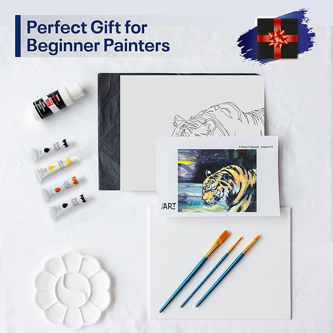 DIY Art Painting Kit for Adults – Learn to Paint Abstract Tiger with Video Tutorials – 9 Pieces Acrylic Paint Set for Adults –Perfect Christmas Crafts & Holiday Gifts for Art Lovers