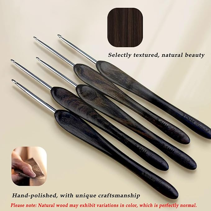 Yarniss Artisan Stainless Steel Crochet Hooks Set 3.0mm,4.0mm,5.0mm,Hand-Polished Crochet Needle with Ebony Handle for Beginners,Gift for Crocheter