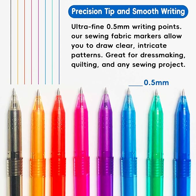 Jauisus 12 Pcs Heat Erasable Pens for Fabric, 0.5mm Heat Erasable Fabric Marking Pens for Sewing, DIY Dressmaking Embroidery Pen Fabric Markers Sewing Accessories Supplies Quilting Gifts (8 Colors)