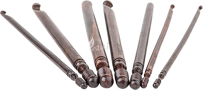 INTAJ Rosewood Jumbo Crochet Hook Set Handmade, 15 Sizes Upto 25MM Wooden Crochet Hooks for Knitting, Size Engraved - Wooden Yarn Bowl Crochet Hook Accessories (Set of 7 3.5-10mm, Rosewood)