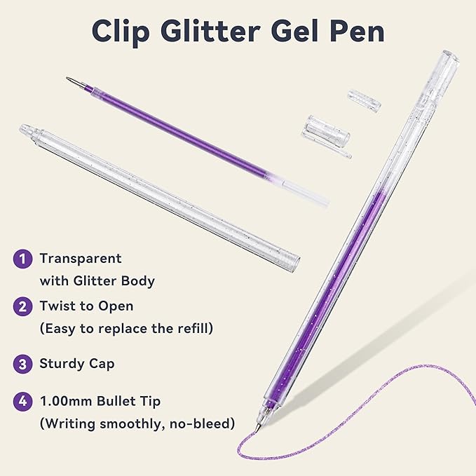 18 Colors Glitter Gel Pens for Art Supplies, Vibrant Sparkle Metallic Ink with Shimmer Effect, Fine Point Capped Set for Coloring Books, Drawing, Journaling, Note Taking and Scrapbooking