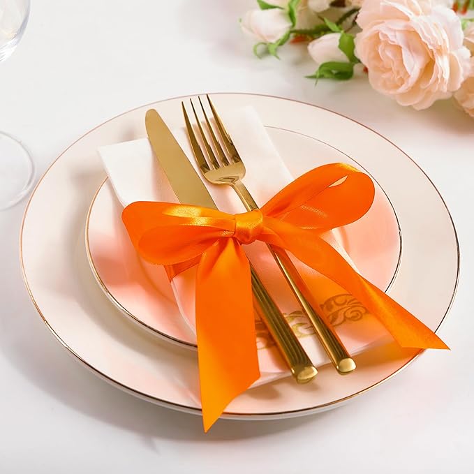 1-1/2 Inch Wide Torrid Orange Satin Ribbon, 50 Yards Solid Polyester Fabric Ribbon for Roses Making, Gift Wrapping, Valentine's Day, Wedding Decorations, Crafts, Bows, Flower Bouquets