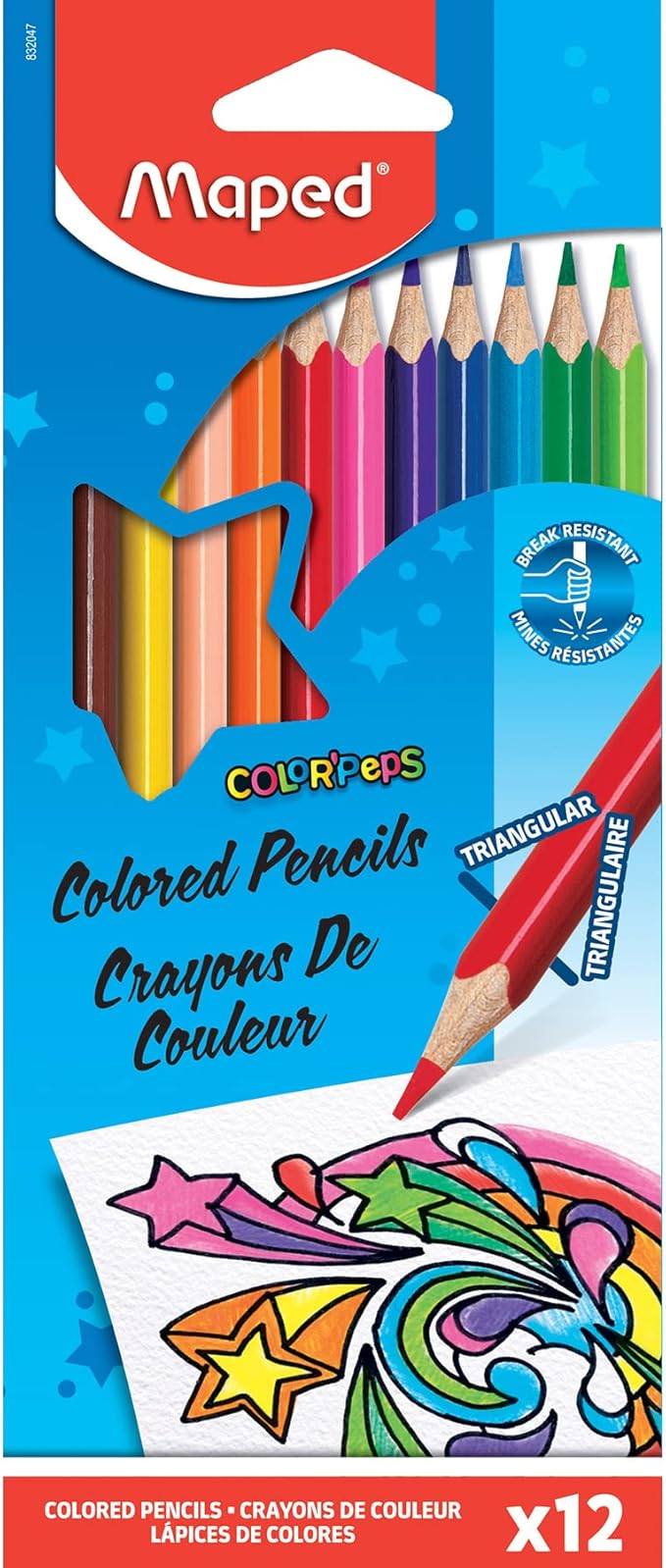 Maped Helix USA - Color'Peps Triangular Colored Pencils, 12-Pack - Ideal for Art Projects - Ergonomic Design - Vibrant Colors