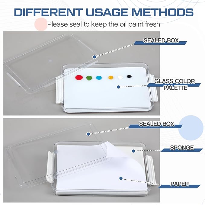 Nuanchu 1 Pcs 9 x 12 Inch White Tempered Glass Palette for Oil Painting with Lid and 40 Sheets Disposable Paper and 2 Sponges Keeps Wet Paint Fresh for Artist DIY Color Mixing Beginners