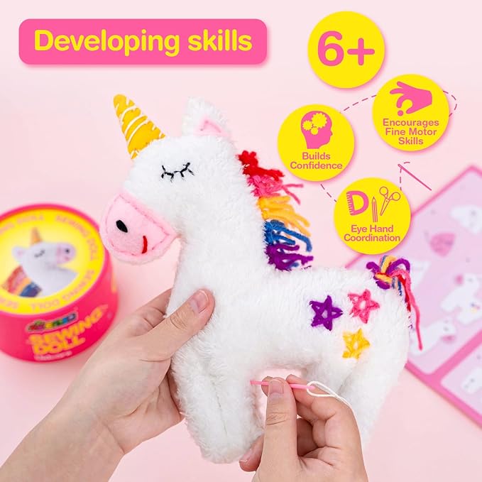 Avenir My First Sewing Kit for Beginner Ages 6+ I Premium Plush Big DIY Animals I Child-Safe Tools for Easy Crafting Fun I Motor Skills Wiggle Stuff Stitching Creativity I Skill Gift for Boys & Girls
