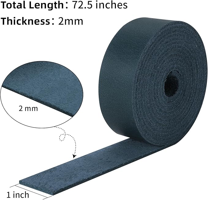 Ringsun 1 Inch Wide Flat Leather Straps for Crafts, Full Grain Leather Strips Cord String for Crafts, Tooling (2mm Thick 72.5 Inches Long Blue)