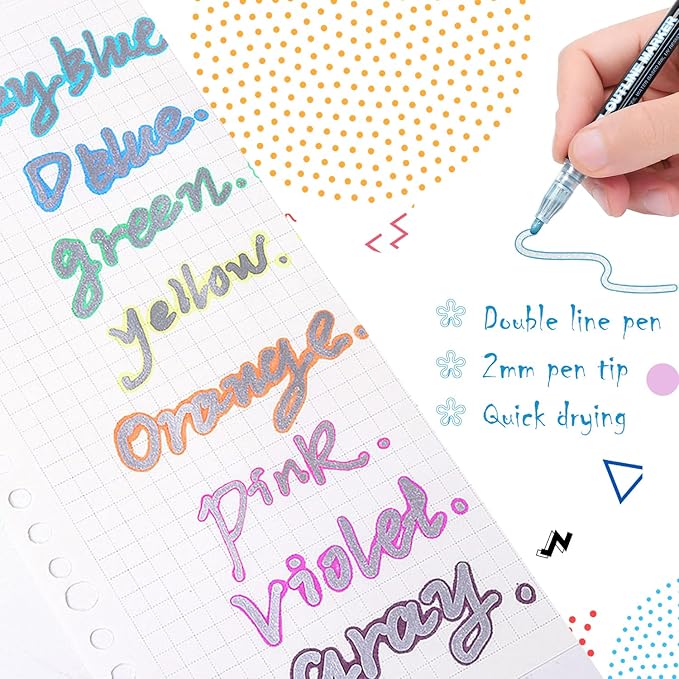 Tommax Double Line Outline Markers 36pcs, Metallic Shimmer Markers for Gift Cards, Rock Painting, Wood, Ceramic, Glass