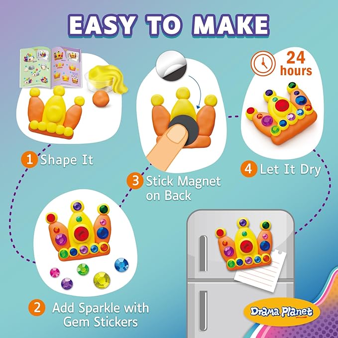 Make Your Own Clay Fridge Magnets Kit, Air-Dry Clay Crafts for Kids, Includes Instruction Book with 30 Designs, Makes 12 Fridge Magnets