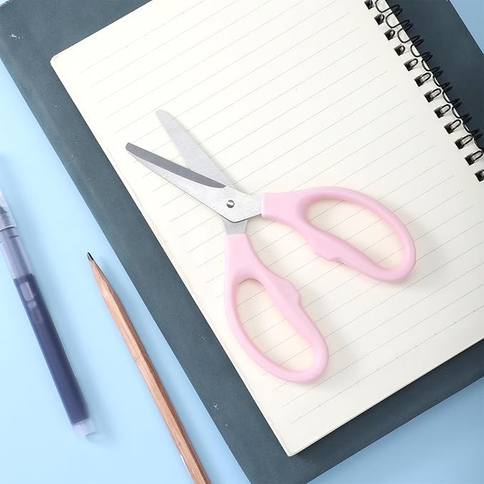 Pink Scissors, 5" Stainless Steel Blade with Acrylic Handle All Purpose Scissors Stationery Paper Cutting Tool for Office, Home (Pink)