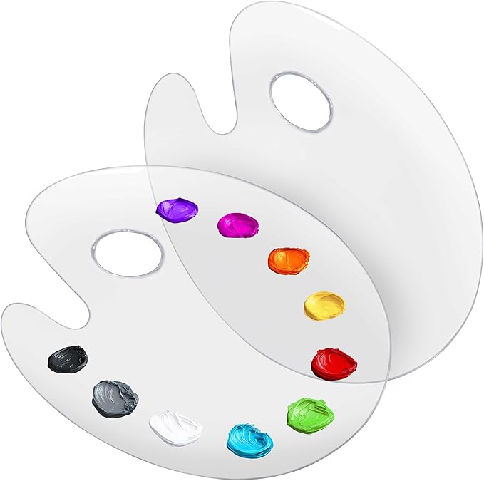 U.S. Art Supply 9" x 11.8" Clear Oval-Shaped Acrylic Painting Palette (Pack of 2) - Transparent Plastic Artist Paint Color Mixing Trays - Non-Stick, Easy Clean, Mix Acrylic, Oil