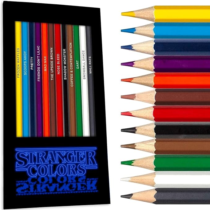 Stranger Colors Colored Pencils - 12 Stranger-Inspired Parody Pencil set with Clever Foil-Stamped Names, Soft Core Colored Pencils for Drawing, Adult Coloring Books & Journals