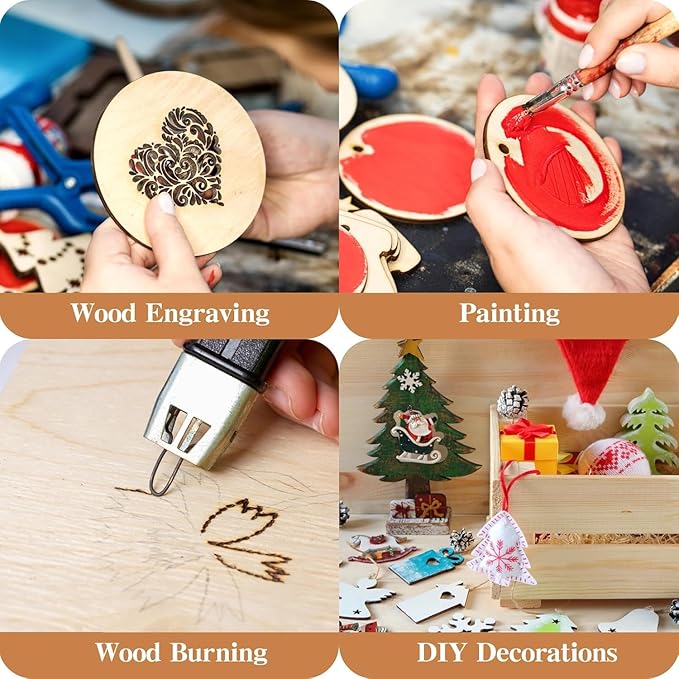 MoDooris 80 Pcs Unfinished Round Wood Slices 4" Natural Wooden Non-Slip Coasters 5mm Wooden Circle Board for DIY Craft, Engraving, Wood Burning, Pyrography, Drawing