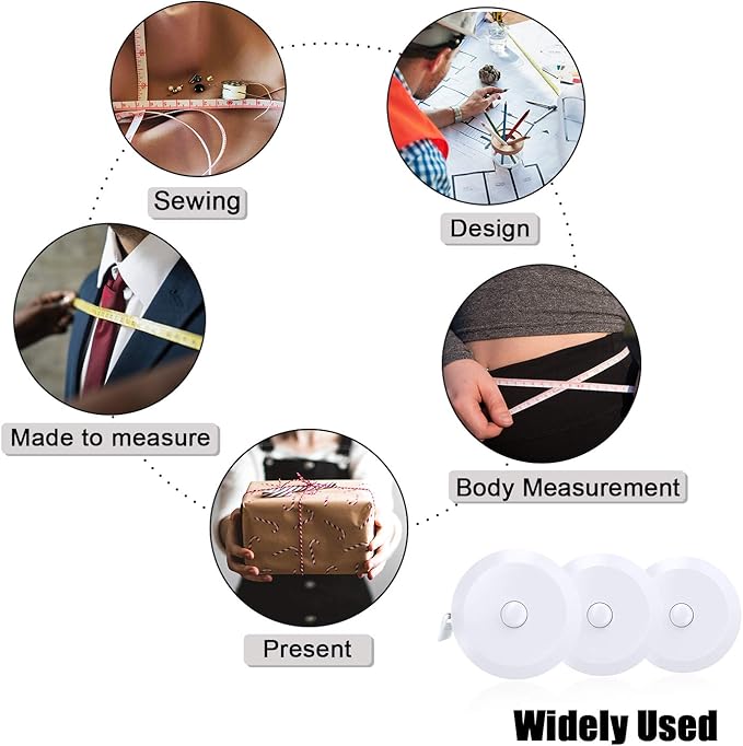 DiCUNO 60-Inch 1.5 Meter Soft and Retractable Tape Measure (3 Pcs of White with Soft Tape)