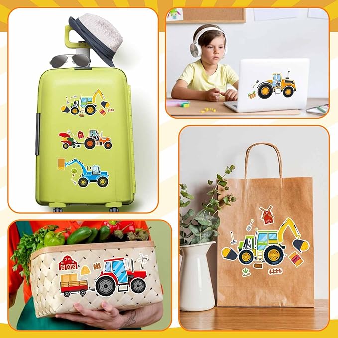 24 Sheets 8''×6'' Make Your Own Farm Tractor Stickers for Toddlers Kids Party Favors, Make a Face Sticker, Fall Autumn Stickers for Kids Farm Themed Birthday Party Favors Supplies Crafts (8 Designs)