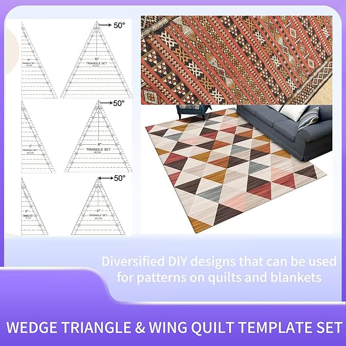 6 Set Tall Triangle Quilting Rulers for Quilting Templates 6 8 10 Inch Wedge Triangle Quilting Rulers and Templates, Sewing Templates for Sewing Cut Measurement DIY Craft Quilting Tools