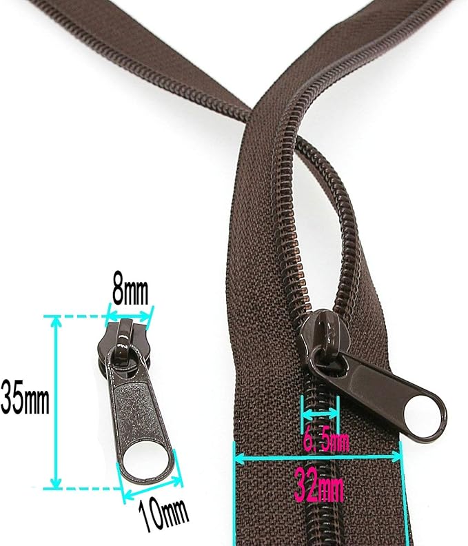 Leekayer #5 Brown Nylon Coil Sewing Zippers by The Yard Bulk 10 Yards with 25pcs Sliders for DIY Tailor Sewing Craft Bag(Brown)