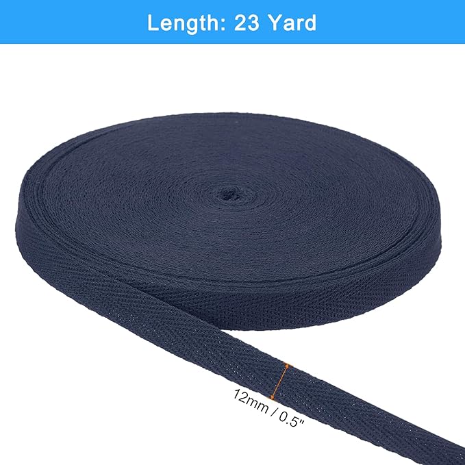 uxcell 23 Yards Cotton Twill Tape, 1/2-inch Herringbone Webbing Ribbon Bias Binding Tapes for Clothes Sewing, DIY Crafting (Dark Blue)