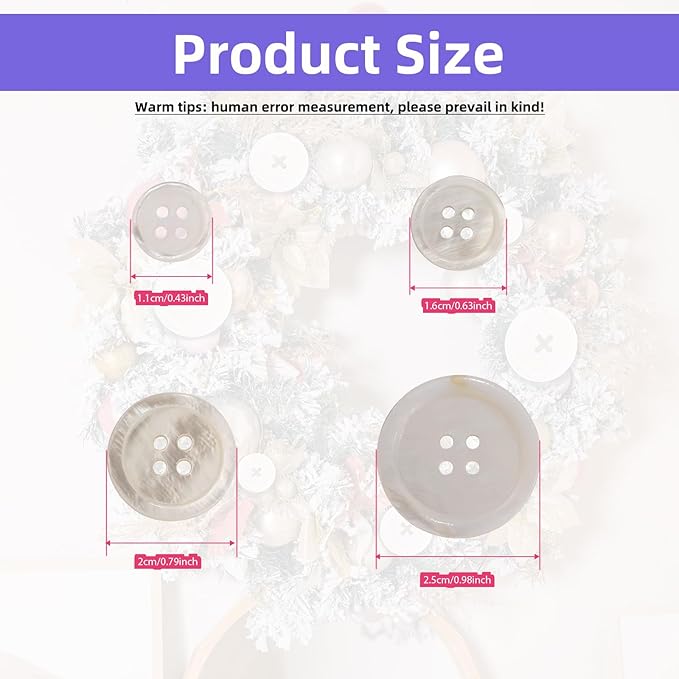 60 Pcs White Genuine Mother of Pearl Buttons 10/15/20/25mm 4 Sizes (15pcs Each) - Premium Quality Natural Shell Buttons for Sewing, Crafting, Clothing Design - Tailors & DIY Enthusiasts