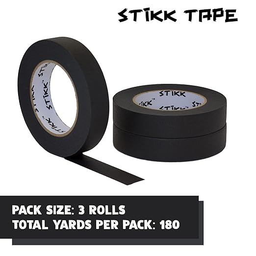 STIKK Painters Tape - 3pk Black Painter Tape - 1 inch x 60 Yards - Paint Tape for Painting, Edges, Trim, Ceilings - Masking Tape for DIY Paint Projects - Residue-Free Painting Tape