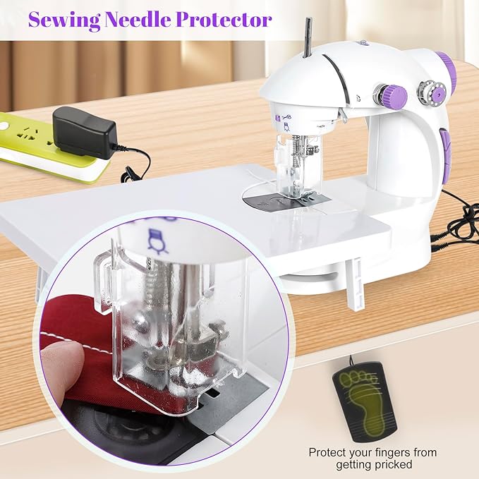 EASYBERG Mini Sewing Machine for Beginners, Dual Speed Easy Automatic Sewing Machine with Expansion Table, Sewing Tool and Needle Shield Suitable for Family and Travel