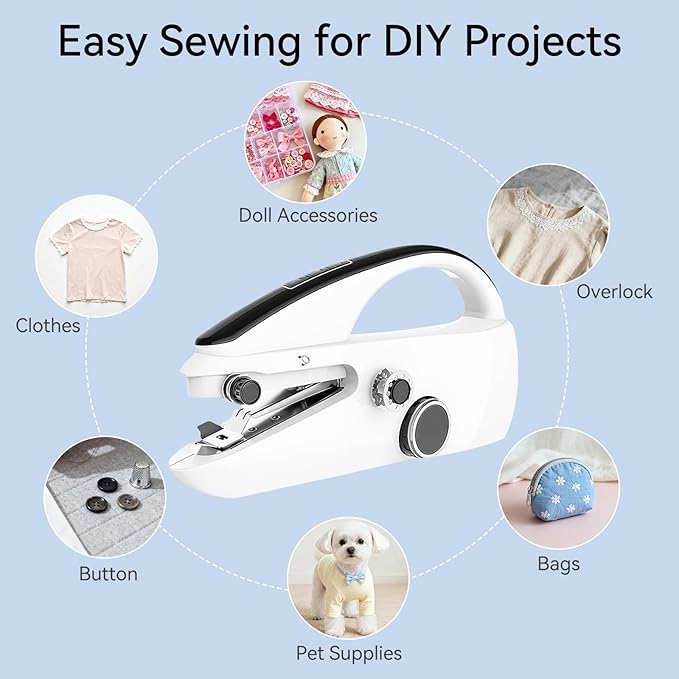 Ninonly Handheld Sewing Machine, Portable Mini Sewing Machine for Beginners Easy Use for Home Travel DIY Clothes Fabric