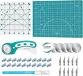 39 Pcs Rotary Cutter Set- Quilting Kit incl. 45mm Fabric Cutter with 5 Extra Blades, A4 Cutting Mat, 2 Craft Knife Set, Ideal for Crafting, Sewing, Patchworking Turquoise