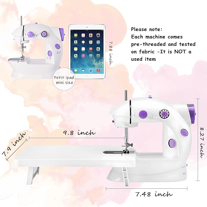 Mini Sewing Machine for Beginners-Maquina de Coser, Easy Automatic Sewing Machine with Extension Table, Household Electric Portable Sewing Tool with Sewing Kit, Small, for All Age, Kids or Adults