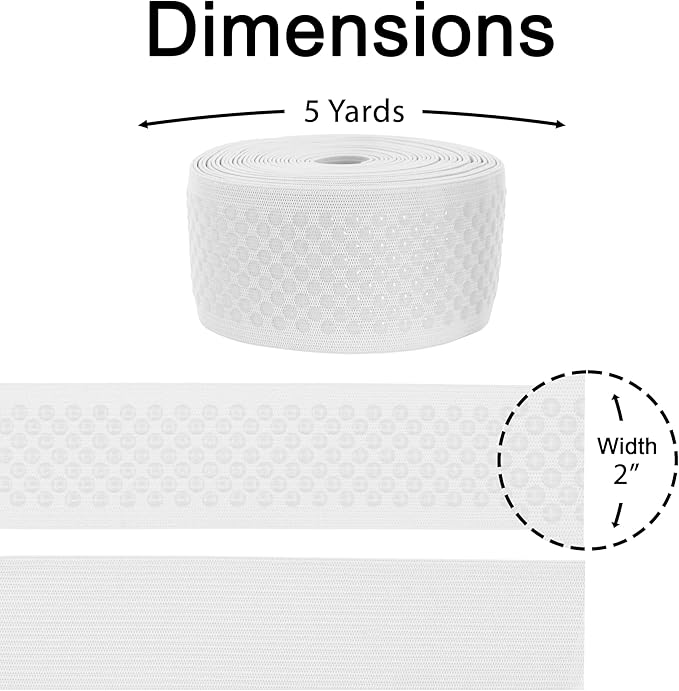 Mandala Crafts 2 Inch Elastic Silicone Gripper Tape for Clothing - 10 Yds Dotted Non Slip Elastic Band for Sewing - Black and White Silicone Flat Fabric Stretchy Ribbon Straps