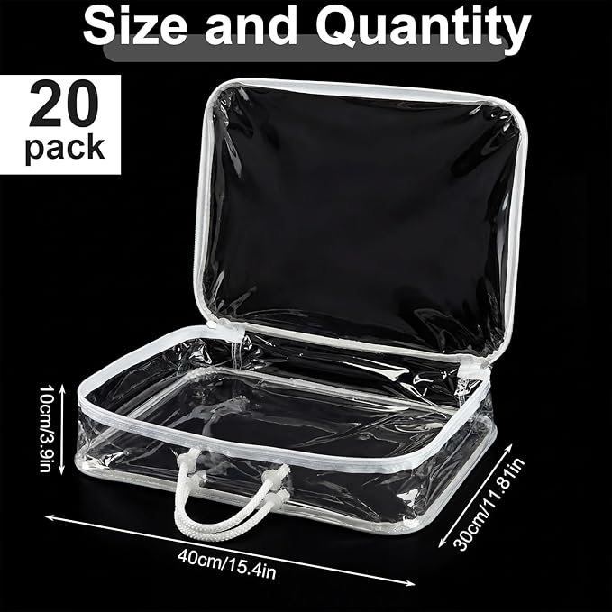 Shinylin 20 Pack Clear Yarn Storage Bags Bulk, 12 x 16 x 4 Inches Yarn Storage Organizer Tote Bag for Knitting Needles Crochet Hooks Wool Balls and Unfinished Project (White)