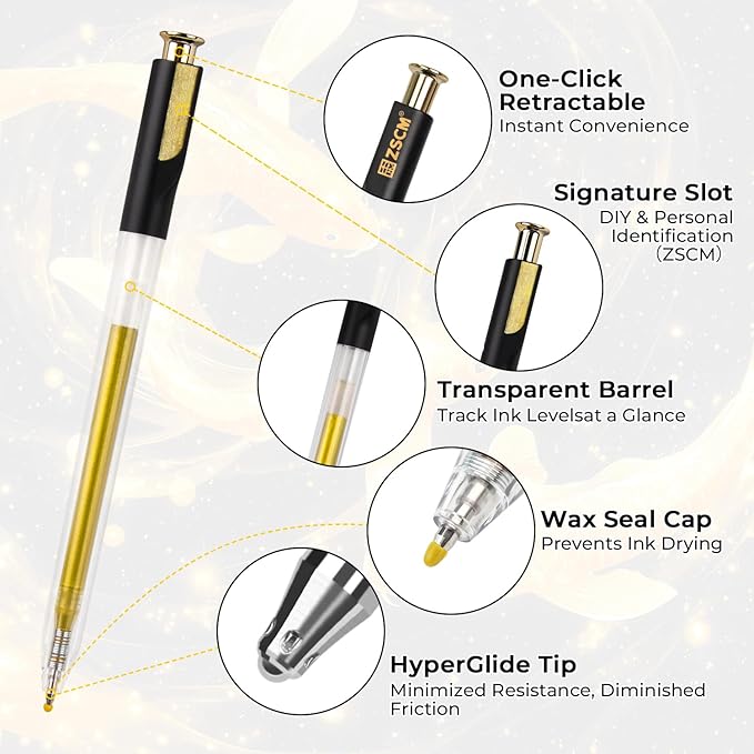 Retractable Gold Gel Pen, 7 Nib Sizes - Precision Large Capacity Opaque Gold Archival Gel Ink Pens, Fine Point Smooth Writing Highlighter Pens for Black Paper Note Taking Aesthetic Art Supplies