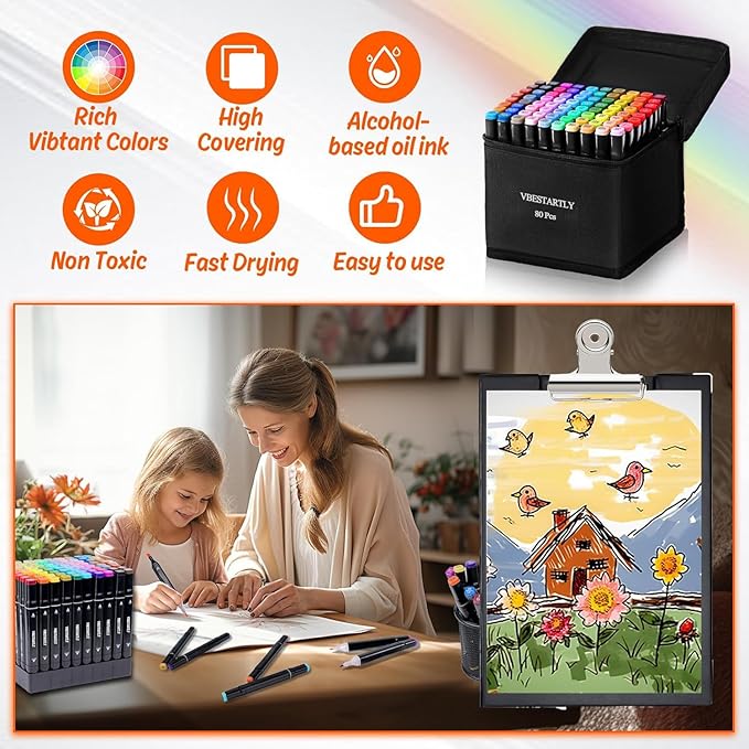 120 Colors Alcohol Markers with Base, Permanent Dual Tip Art Markers for Adults Anime Coloring Sketch Illustrations Pefect for Gift- Refillable