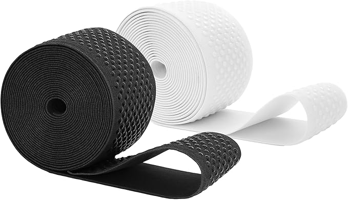 Mandala Crafts 3 Inch Elastic Silicone Gripper Tape for Clothing - 10 Yds Dotted Non Slip Elastic Band for Sewing - Black and White Silicone Flat Fabric Stretchy Ribbon Straps