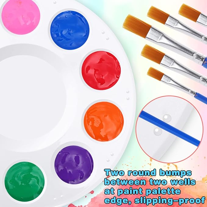 36Pcs Plastic Paint Palette, Round with 10 Wells & Central Reservoir, White, Perfect for Kids, Adults & DIY Crafts