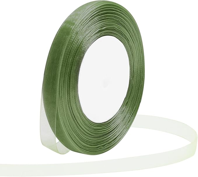 Sage Green Ribbon for Gift Wrapping 3/8 inch Sheer Organza Ribbon for Flower Bouquet Tulle Chiffon Ribbons for Wedding Invitations Christmas Halloween Decorations Crafts 50 Yards