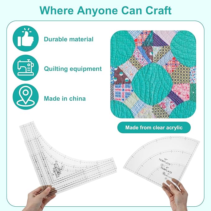 3 Set Drunkards Quilting Templates 10, 8, 6 Inch Quilting Rulers for Cutting Patterns with 1/4" Seam Allowance Supplies for Sewing Cut Measurement DIY Craft Quiltings Tools