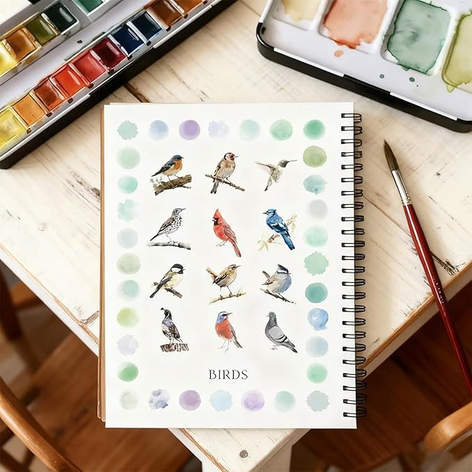 Clhjinruoliu Water Color Workbook,Animals Flowers Ocean Water Coloring Book, Nature Scenes Paint Set Art Crafts, Beginner-Friendly Watercolor Workbook, with 12 Colors Paints Set with Paint Brush,Flowe
