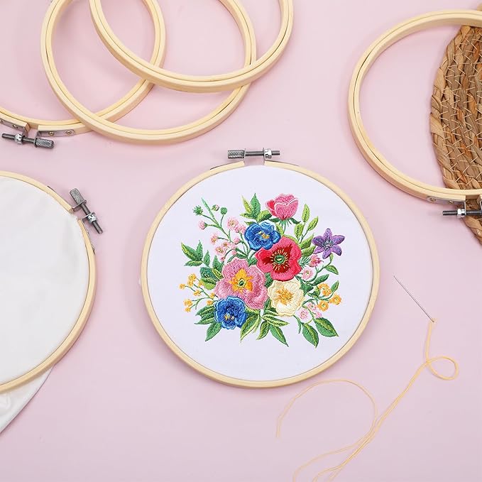 40 Pieces 6 Inch Round Embroidery Hoops Bulk Bamboo Frame Circle Cross Stitch Hoop Ring for Embroidery Art Craft Sewing