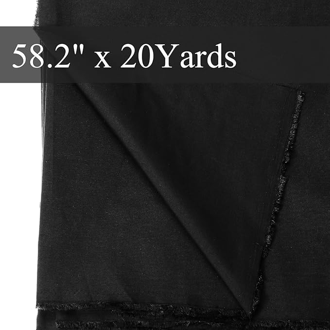 VitalCozy 1.62 x 20 yd Unbleached Polyester Cotton Muslin Fabric Textile Wide Polyester Cotton Fabric Embroidery Muslin Quilting Linen Material for Sewing Apparel Painting(Black)