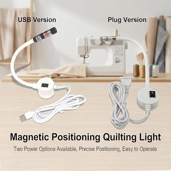 Magnetic Positioning Quilting Light for Sewing Machine, Magnetic Sewing Machine Light, Adjustable Magnetic Attachment, Sewing Light Guide for Straight Stitching, for Sewing (3Pcs*Mix, Plug model)