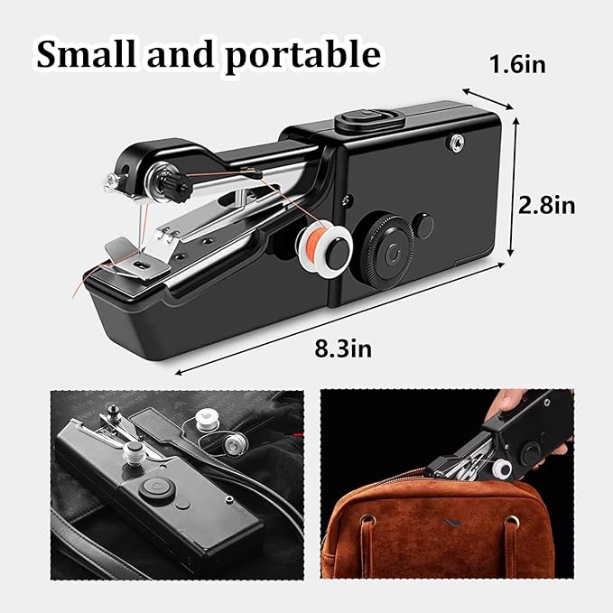 Handheld Sewing Machine, Portable and Easy-to-Use Mini Sewing Machine, Battery and USB Operated, Ideal for Beginners and Home Use - Black