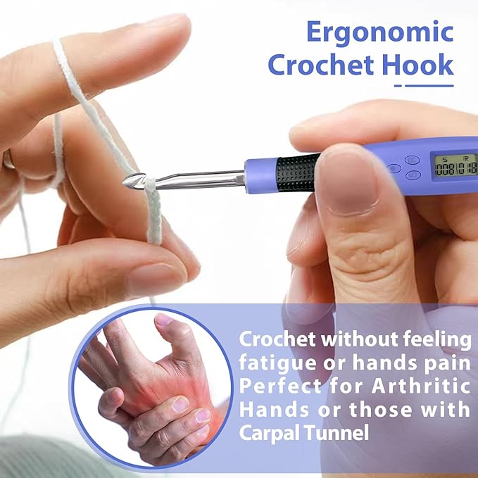 Crochet Hook with 22 Different Size, for Stitch & Row Counter, Light Up Interchangeable Crochet Needle, Ergonomic Crochet Hooks with 2 Levels Led