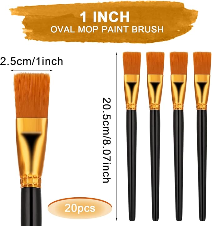 simarro 20 Pcs Flat Brush Set, 1 Inch Wide Watercolor Brushes Oil Painting Brushes, Big Paint Professional Brushes for Kids, Art Painters, Students Graffiti, Gouache, Acrylic Painting, Oil Painting