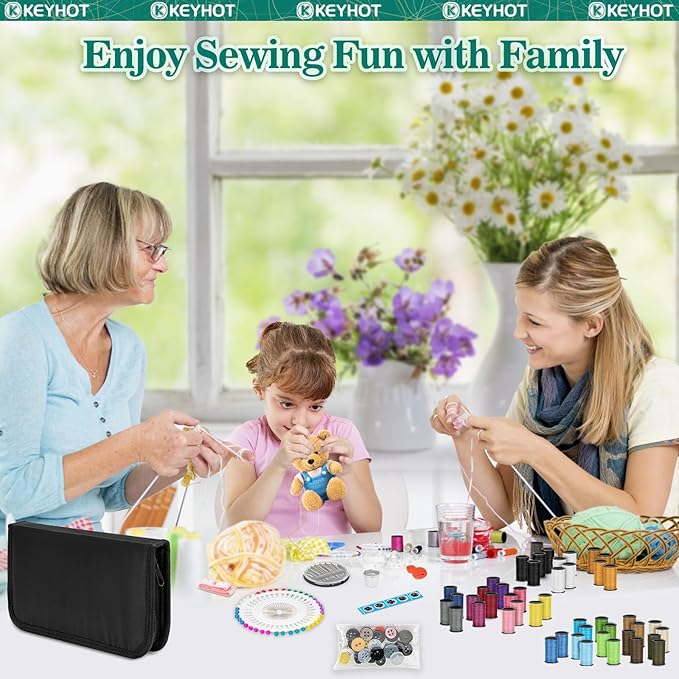 KEYHOT Sewing kit Basic,Needle and Thread Kit,Travel Small Sewing Machine Supplies for Adults Beginners Men, Home Travel Emergency Including Scissors Measure Tape Needle Threader (170pcs)