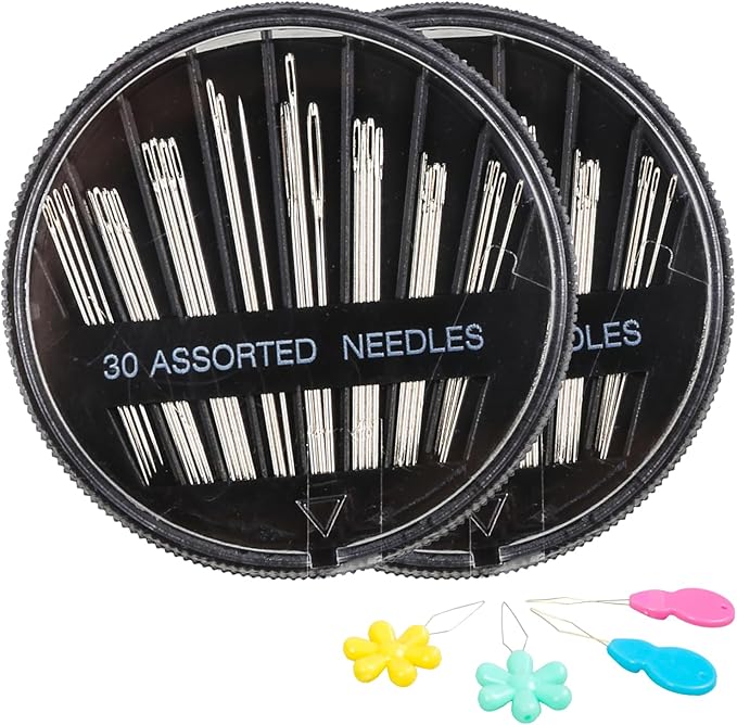 Hekisn 60-Pack Premium Hand Sewing Needles Set, 6 Sizes Embroidery Needles Kit with Threaders, Assorted Large Eye Sewing Needles for Repair, DIY, Art & Craft Projects(Black)